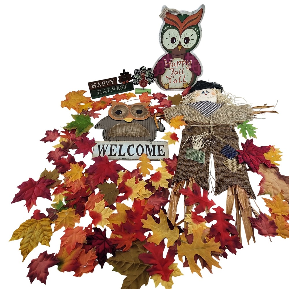 Fall Decor Lot Scarecrow Owl Signs Fall Leaves Thanksgiving Wall Decor